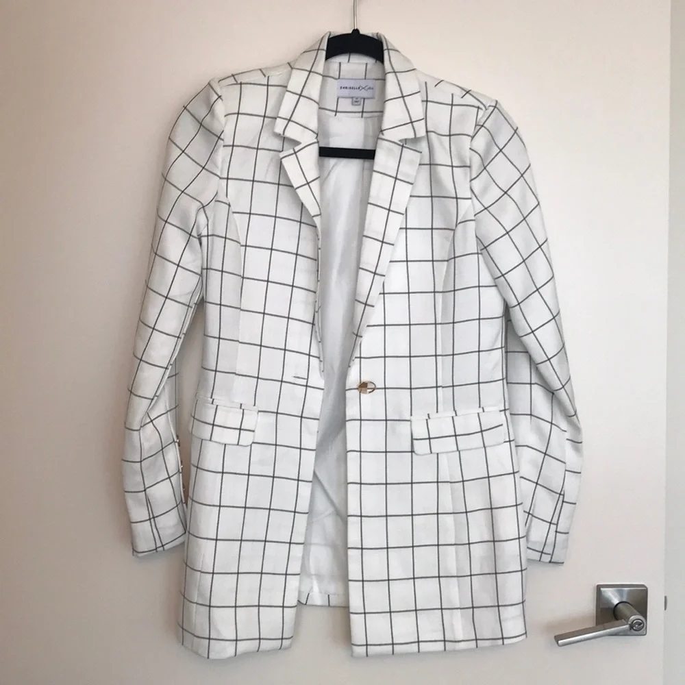 Chriselle x JOA white checkered blazer size xs